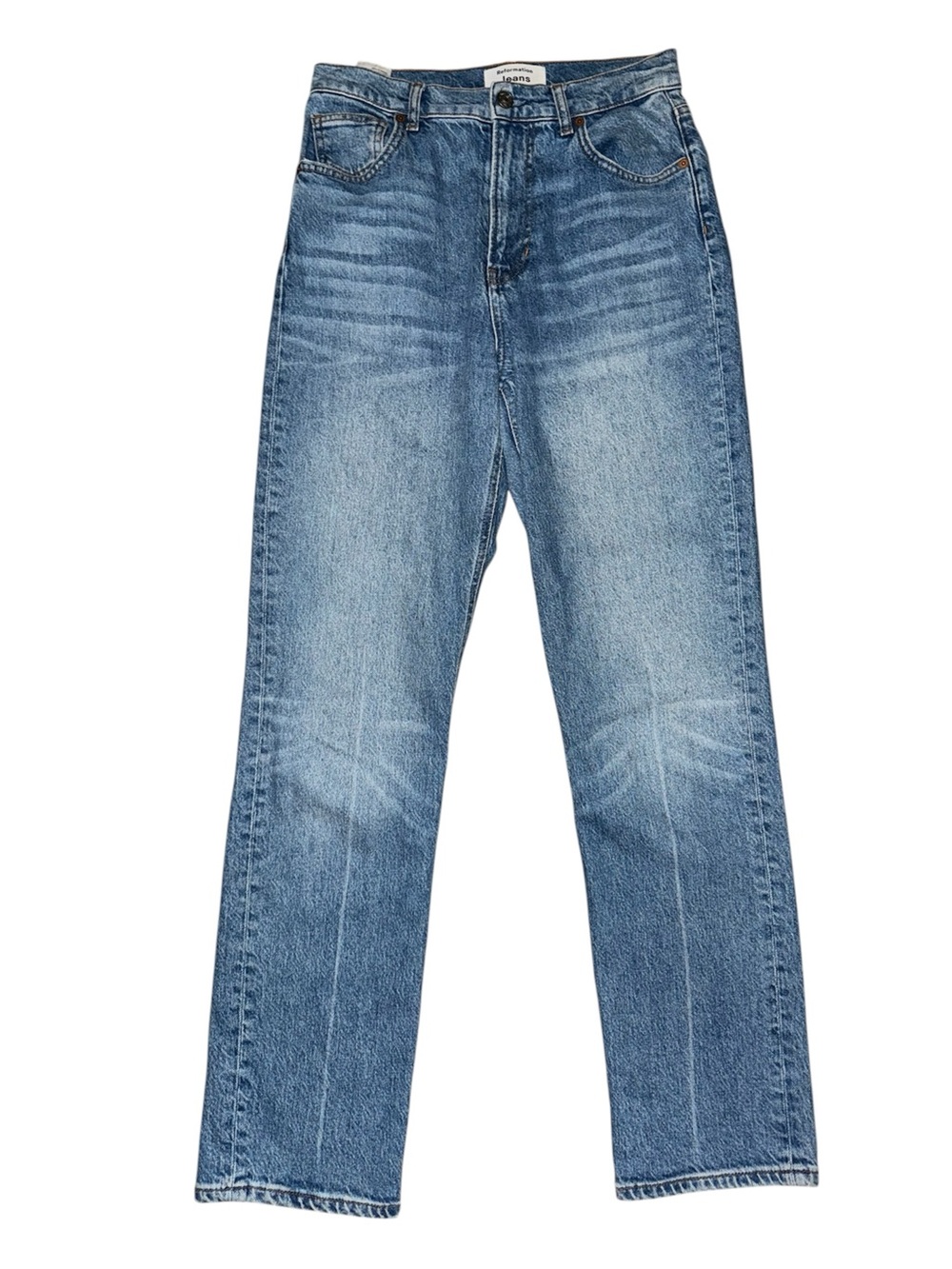 Reformation Liza Ultra High Rise Straight Jeans 27 Medium Wash EUC
